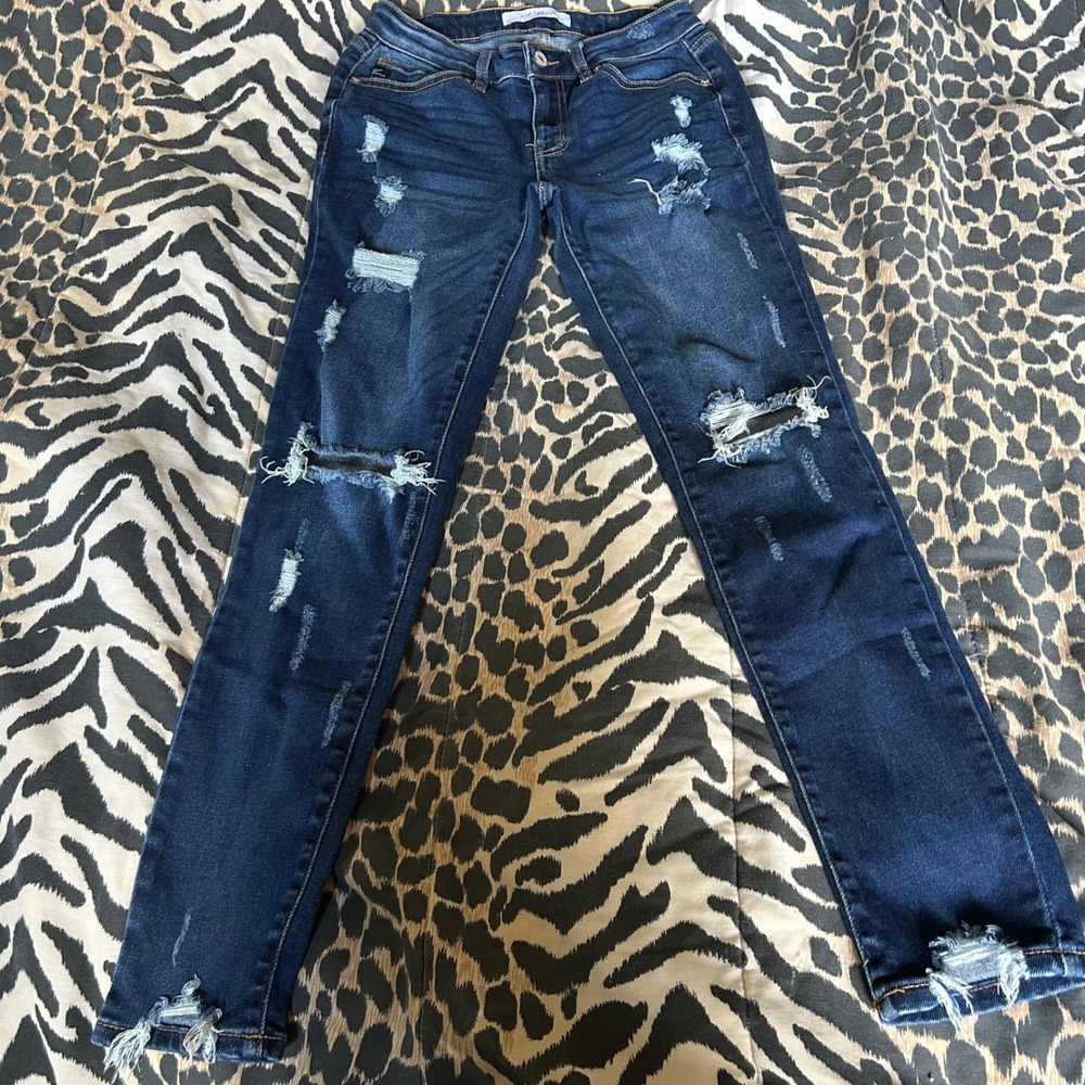 Kancan Dark Wash Distressed Skinny‎ Jeans Junior's Size 3/25 Ripped Denim